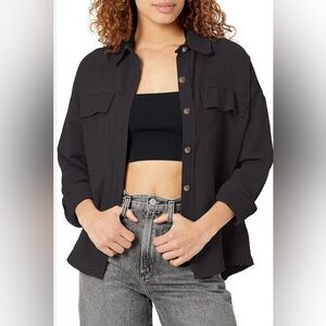 Supplies by Unionbay black crinkle gauze button-front shirt jacket 100% cotton L